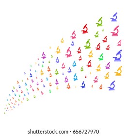 Source of microscope symbols. Vector illustration style is flat bright multicolored iconic microscope symbols on a white background. Object fountain combined from pictographs.
