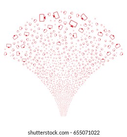 Source of monitor symbols. Vector illustration style is flat red iconic symbols on a white background. Object fountain organized from confetti icons.