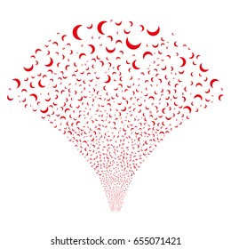 Source of moon symbols. Vector illustration style is flat red iconic symbols on a white background. Object fountain constructed from random icons.