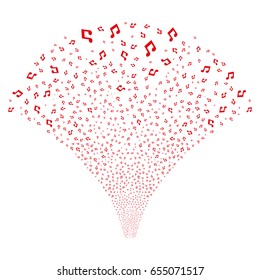 Source of music icons. Vector illustration style is flat red iconic symbols on a white background. Object fountain constructed from confetti pictographs.