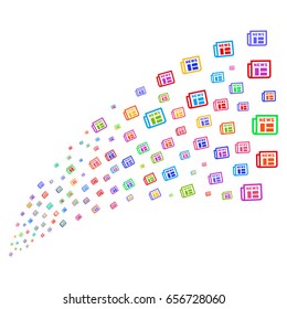 Source of newspaper symbols. Vector illustration style is flat bright multicolored iconic newspaper symbols on a white background. Object fountain made from icons.