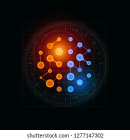 The source of pain in the head, the concentration of pain, inflammation in the brain. Concentric circles symbolize pain. Vector illustration on black background.