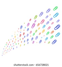 Source of paperclip icons. Vector illustration style is flat bright multicolored iconic paperclip symbols on a white background. Object fountain done from pictographs.
