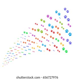 Source of paw footprints symbols. Vector illustration style is flat bright multicolored iconic paw footprints symbols on a white background. Object fountain combined from icons.