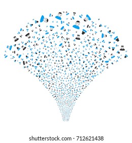 Source of people symbols. Vector illustration style is flat blue and gray iconic symbols on a white background. Object fountain created from confetti design elements.