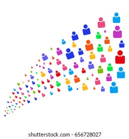Source of person symbols. Vector illustration style is flat bright multicolored iconic person symbols on a white background. Object fountain done from pictograms.