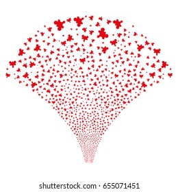Source of plugin icons. Vector illustration style is flat red iconic symbols on a white background. Object stream made from confetti design elements.