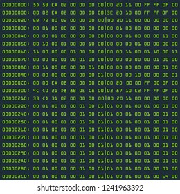 Source Programme Code Of The Old Computer. Electronic Program In Retro Style. Background Vector Illustration.