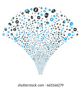 Source of pros and cons arguments symbols. Vector illustration style is flat blue and gray iconic symbols on a white background. Object stream constructed from scattered icons.