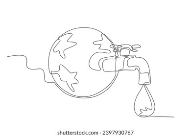 The source of pure water from the earth. World water day one-line drawing