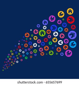 Source of real estate icons. Vector illustration style is flat bright multicolored real estate iconic symbols on a blue background. Object salute constructed from scattered icons.