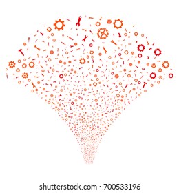 Source of repair instruments icons. Vector illustration style is flat intensive red and orange iconic symbols on a white background. Object source combined from confetti symbols.