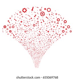 Source of repair instruments symbols. Vector illustration style is flat red iconic symbols on a white background. Object fountain created from random pictograms.