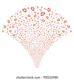 Source of ring icons. Vector illustration style is flat intensive red and orange iconic symbols on a white background. Object fountain constructed from scattered symbols.