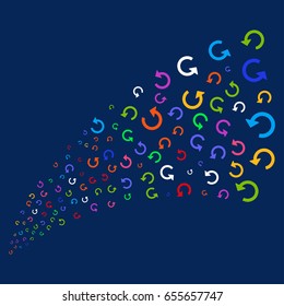 Source of rotate symbols. Vector illustration style is flat bright multicolored rotate iconic symbols on a blue background. Object salute organized from scattered pictograms.