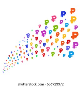 Source of rouble icons. Vector illustration style is flat bright multicolored iconic rouble symbols on a white background. Object fountain combined from pictographs.