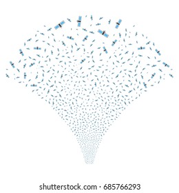Source of satellite icons. Vector illustration style is flat blue and gray iconic symbols on a white background. Object fountain made from scattered pictographs.