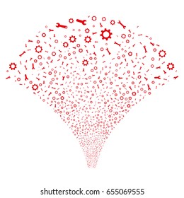 Source of setup tools icons. Vector illustration style is flat red iconic symbols on a white background. Object fountain made from scattered pictographs.