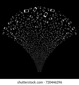 Source of smartphone symbols. Vector illustration style is flat white iconic symbols on a black background. Object stream done from random pictograms.