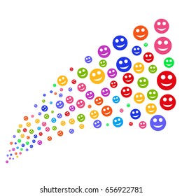 Source of smile symbols. Vector illustration style is flat bright multicolored iconic smile symbols on a white background. Object fountain organized from symbols.