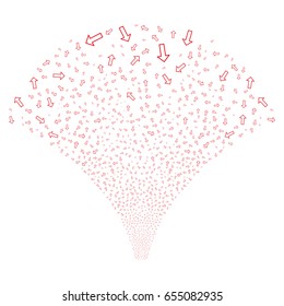 Source stream of arrow icons. Vector illustration style is flat red iconic symbols on a white background. Object stream organized from random pictographs.