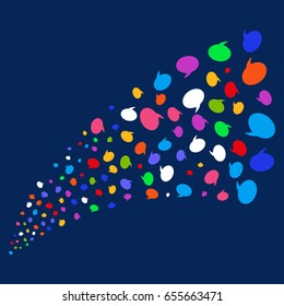 Source stream of balloon icons. Vector illustration style is flat bright multicolored balloon iconic symbols on a blue background. Object salute organized from random icons.