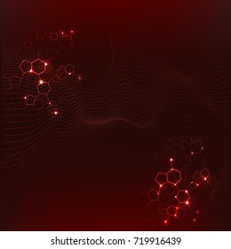 Source stream of big bang symbols. abstract, red background suitable for drawing up posters, web banners on medical or quantum physics topics. Vector illustration