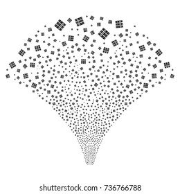 Source stream of books symbols. Vector illustration style is flat black iconic symbols on a white background. Object fountain constructed from random design elements.