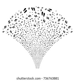 Source stream of boot footprints icons. Vector illustration style is flat black iconic symbols on a white background. Object stream created from random pictograms.