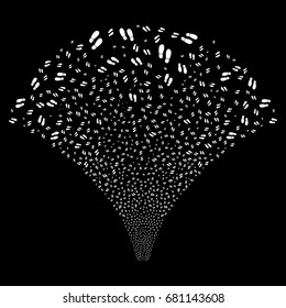 Source stream of boot footprints symbols. Vector illustration style is flat white iconic symbols on a black background. Object stream created from scattered icons.