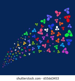 Source stream of boss icons. Vector illustration style is flat bright multicolored boss iconic symbols on a blue background. Object source created from random pictographs.