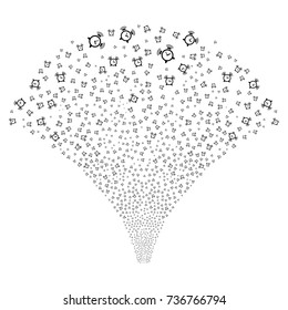 Source stream of buzzer symbols. Vector illustration style is flat black iconic symbols on a white background. Object stream created from scattered pictographs.