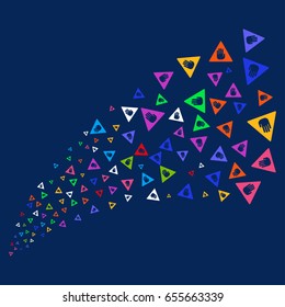 Source stream of caution icons. Vector illustration style is flat bright multicolored caution iconic symbols on a blue background. Object source combined from scattered design elements.
