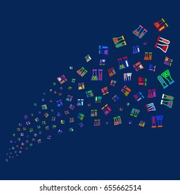 Source stream of chemistry icons. Vector illustration style is flat bright multicolored chemistry iconic symbols on a blue background. Object source created from random symbols.