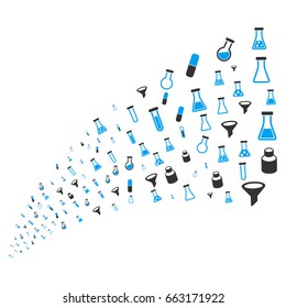 Source stream of chemistry tubes symbols. Vector illustration style is flat blue and gray iconic chemistry tubes symbols on a white background. Object fountain constructed from pictographs.