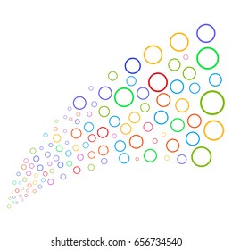 Source stream of circle bubble icons. Vector illustration style is flat bright multicolored iconic circle bubble symbols on a white background. Object fountain done from pictographs.