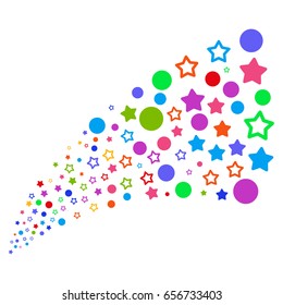Source stream of confetti stars icons. Vector illustration style is flat bright multicolored iconic confetti stars symbols on a white background. Object fountain combined from design elements.