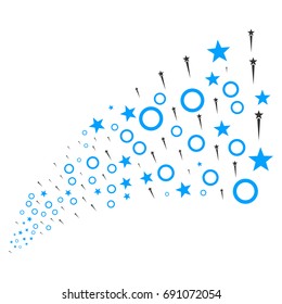 Source stream of confetti stars icons. Vector illustration style is flat gray iconic confetti stars symbols on a white background. Object fountain organized from icons.