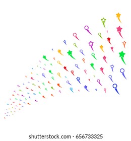 Source stream of confetti stars symbols. Vector illustration style is flat bright multicolored iconic confetti stars symbols on a white background. Object fountain organized from symbols.