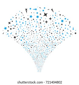 Source stream of confetti stars symbols. Vector illustration style is flat blue and gray iconic symbols on a white background. Object stream constructed from random icons.