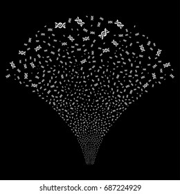 Source stream of dna spiral symbols. Vector illustration style is flat white iconic symbols on a black background. Object salute made from confetti design elements.