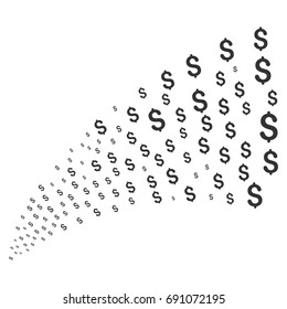 Source stream of dollar symbols. Vector illustration style is flat gray iconic dollar symbols on a white background. Object fountain made from icons.