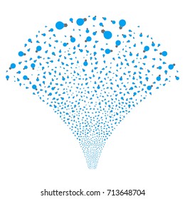 Source stream of electric bulb icons. Vector illustration style is flat blue and gray iconic symbols on a white background. Object fountain combined from random pictograms.