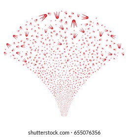 Source stream of first satellite symbols. Vector illustration style is flat red iconic symbols on a white background. Object salute organized from confetti pictograms.