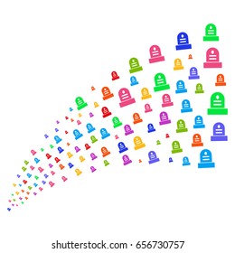 Source stream of grave icons. Vector illustration style is flat bright multicolored iconic grave symbols on a white background. Object fountain created from icons.