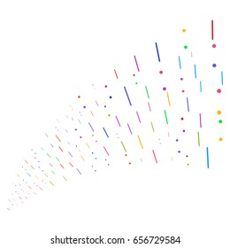 Source stream of lines and dots symbols. Vector illustration style is flat bright multicolored iconic lines and dots symbols on a white background. Object fountain created from symbols.