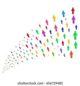 Source stream of man person symbols. Vector illustration style is flat bright multicolored iconic man person symbols on a white background. Object fountain made from design elements.