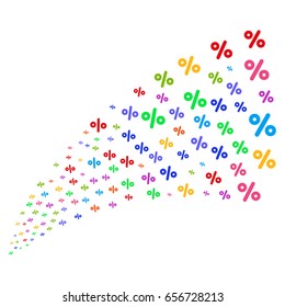 Source stream of percent symbols. Vector illustration style is flat bright multicolored iconic percent symbols on a white background. Object fountain done from pictograms.