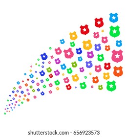 Source stream of police symbols. Vector illustration style is flat bright multicolored iconic police symbols on a white background. Object fountain organized from icons.