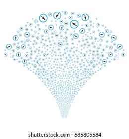 Source stream of sharp rounded arrow symbols. Vector illustration style is flat blue and gray iconic symbols on a white background. Object stream constructed from scattered design elements.